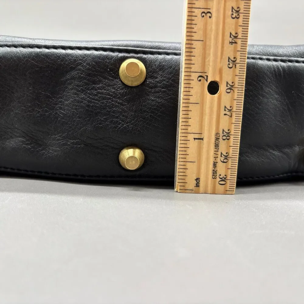 Vintage DKNY Donna Karan New York Black Leather Crossbody Bag Korea Brass '90s